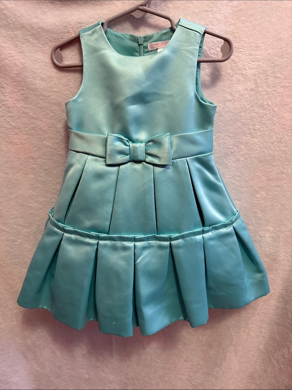 Janie and Jack High Tea Holiday Pleated Aqua Satin Dress Size 18-24 months